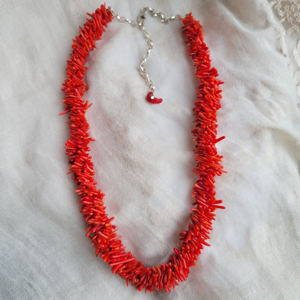 Red Branch Coral‎ Necklace Sterling Silver Chain Extender Maximalist Beachy - Picture 2 of 6